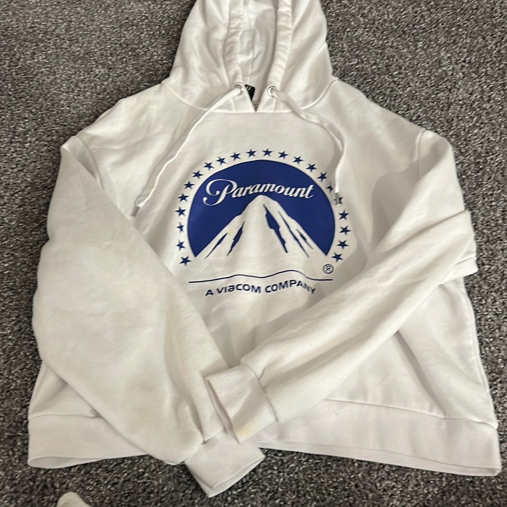 white and blue paramount hoodie